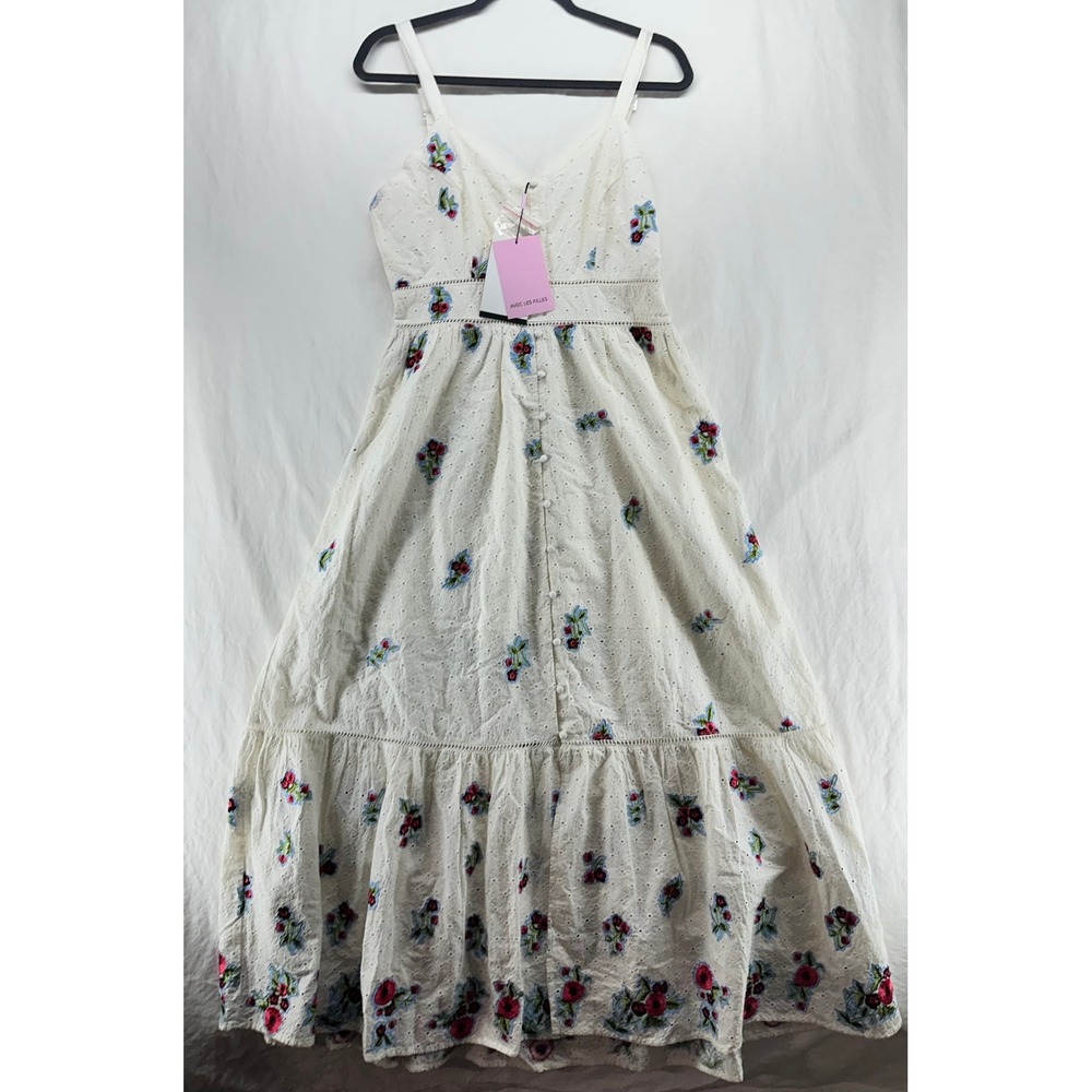 Avec Les Filles White Eyelet Floral Embroidered Maxi Dress Size 8 NEW